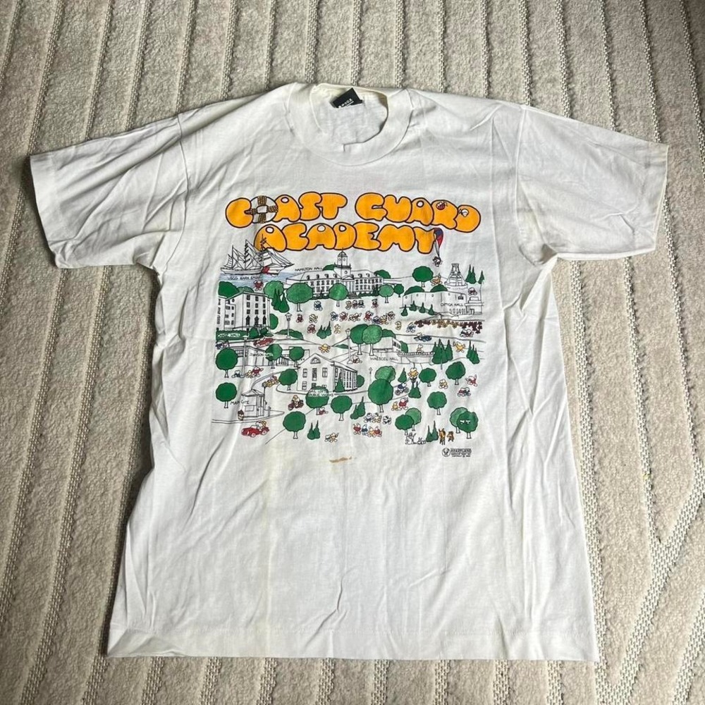 VTG 1989 Coast Guard Academy t-shirt Size L Retro Military Graphic Douple Side